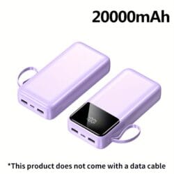 20000mAh Power Bank with LED Battery Display, Dual Outputs, Built-in Lanyard Compact Portable Charger for iPhone 15 Pro/14 Max /13 12 Devices Android (USB, Type-C), Outdoor Emergency Backup - Purple