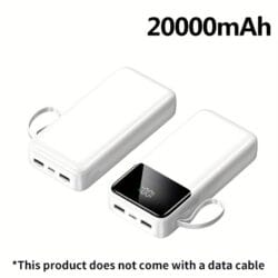 20000mAh Power Bank with LED Battery Display, Dual Outputs, Built-in Lanyard Compact Portable Charger for iPhone 15 Pro/14 Max /13 12 Devices Android (USB, Type-C), Outdoor Emergency Backup - White